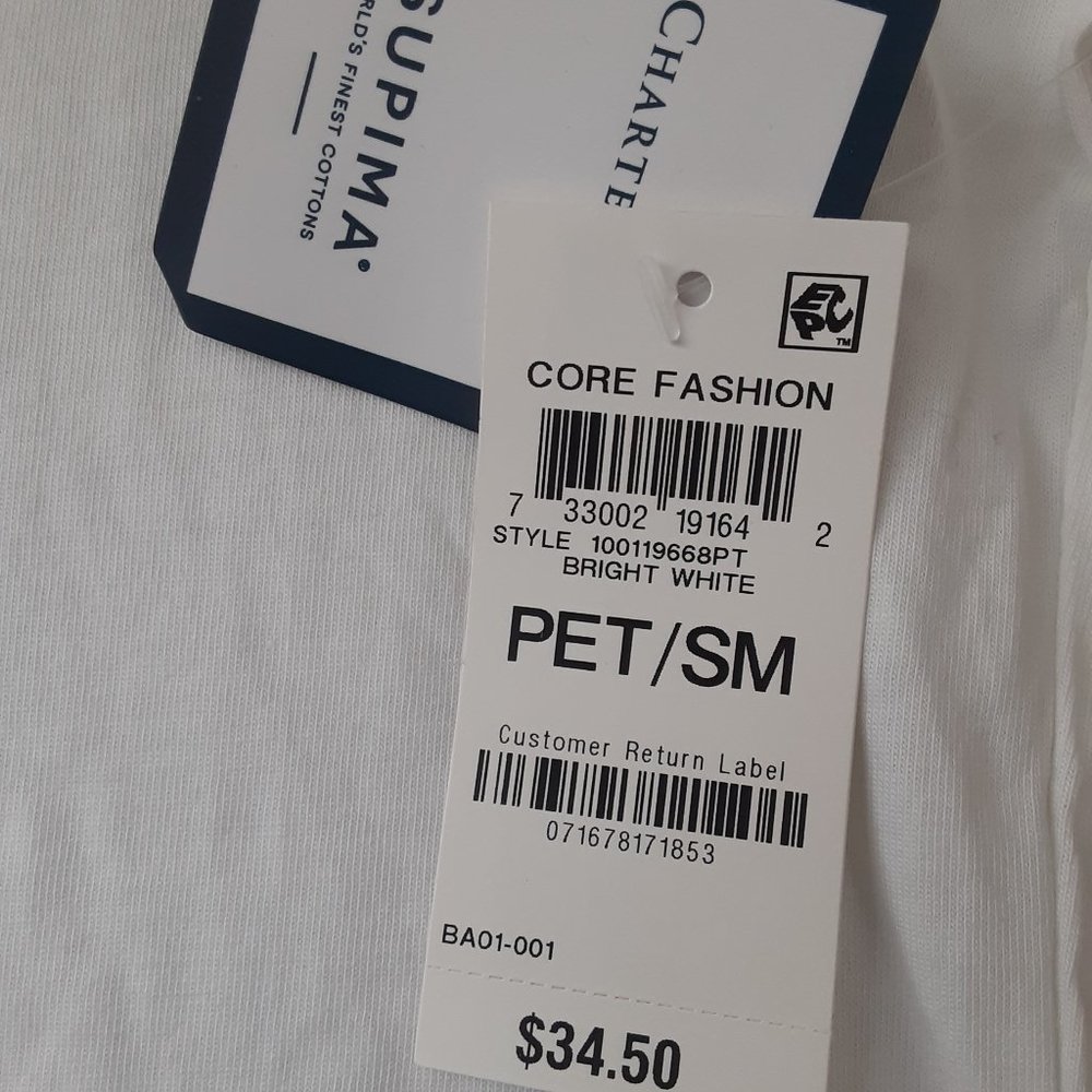 Charter Club Split Neck Bright White 100% Supima Cotton Top Roll Tab - Picture 8 of 10